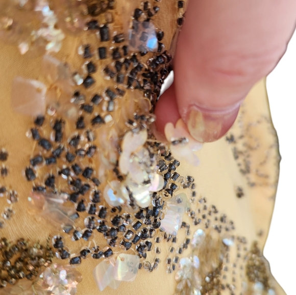 Malcom Starr Vintage 1960s Hand Beaded Yellow Silk Chiffon Dress Size? - Picture 2 of 16